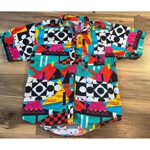 Vintage Byblos Abstract Graphic Shirt L 90s Saved By The Bell Style Geometric
